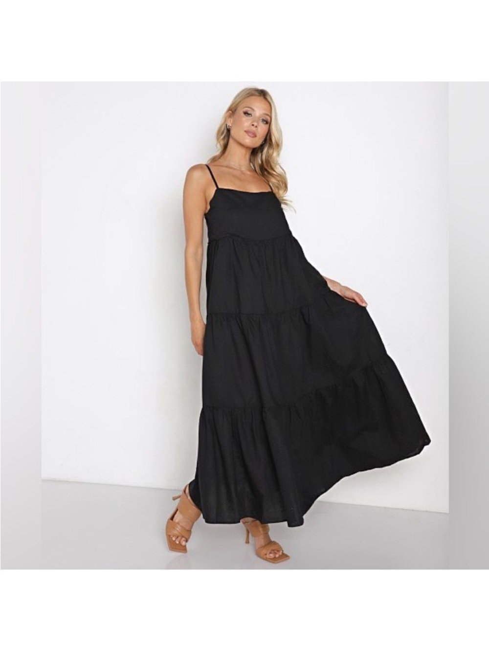 Charlie Holiday Anthropologie Isabella Tiered Black Maxi Dress